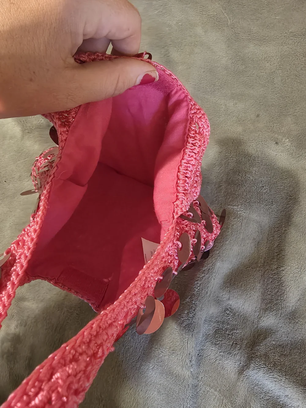 Source Unknown Pink Sequin Crochet Satchel